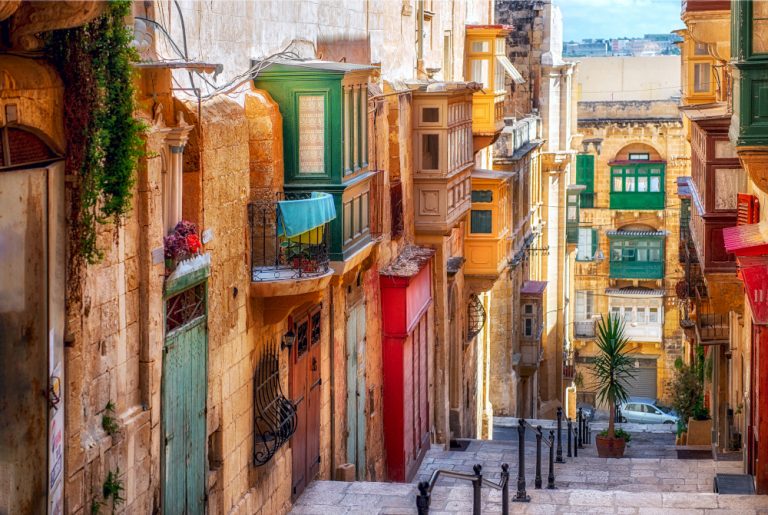 Narrow,Street,In,Valletta,-,The,Capital,Of,Malta.